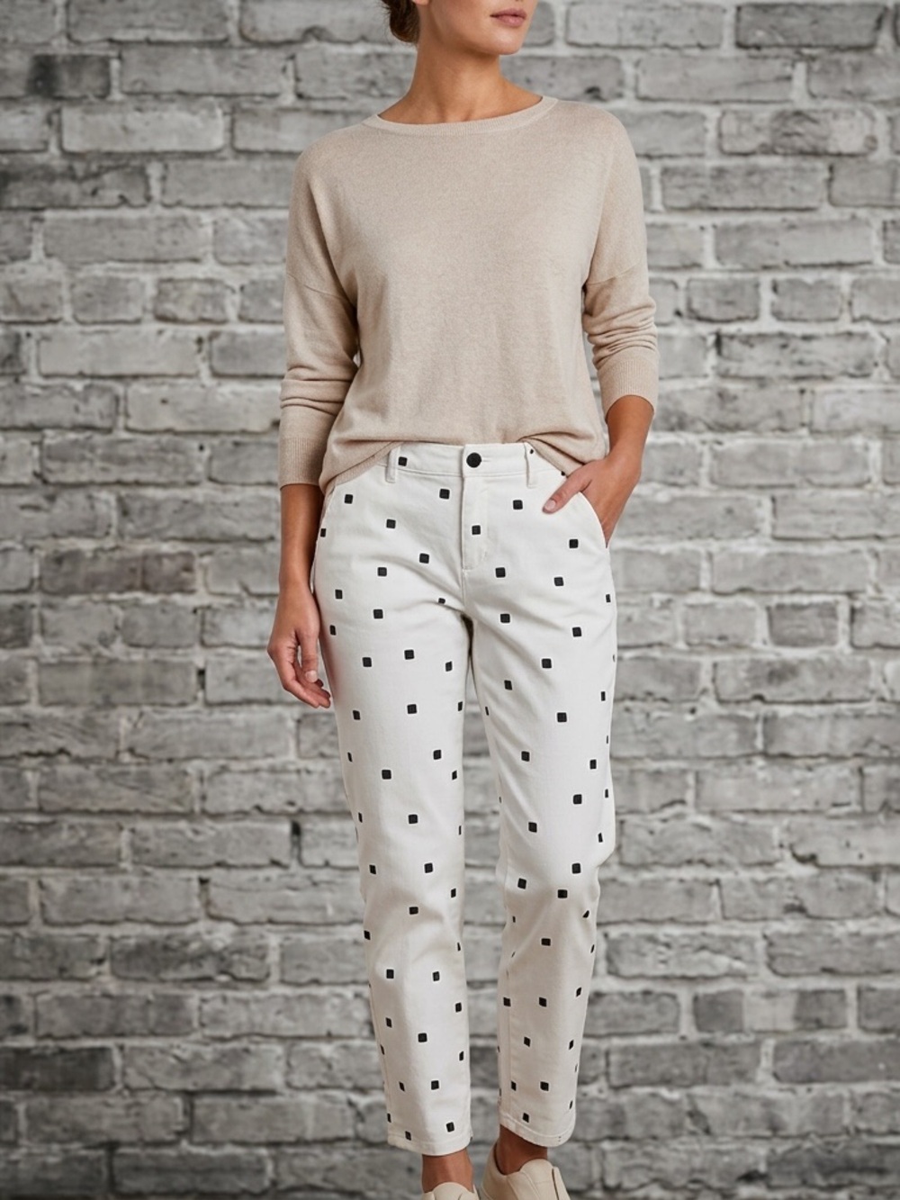 RACHEL ZOE White Navy Polka Dot Ankle Slacks Career